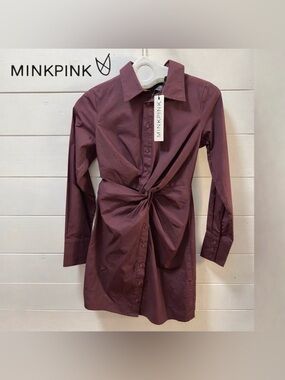 MINKPINK Allegra Twist Shirtdress – Deep Purple – XS